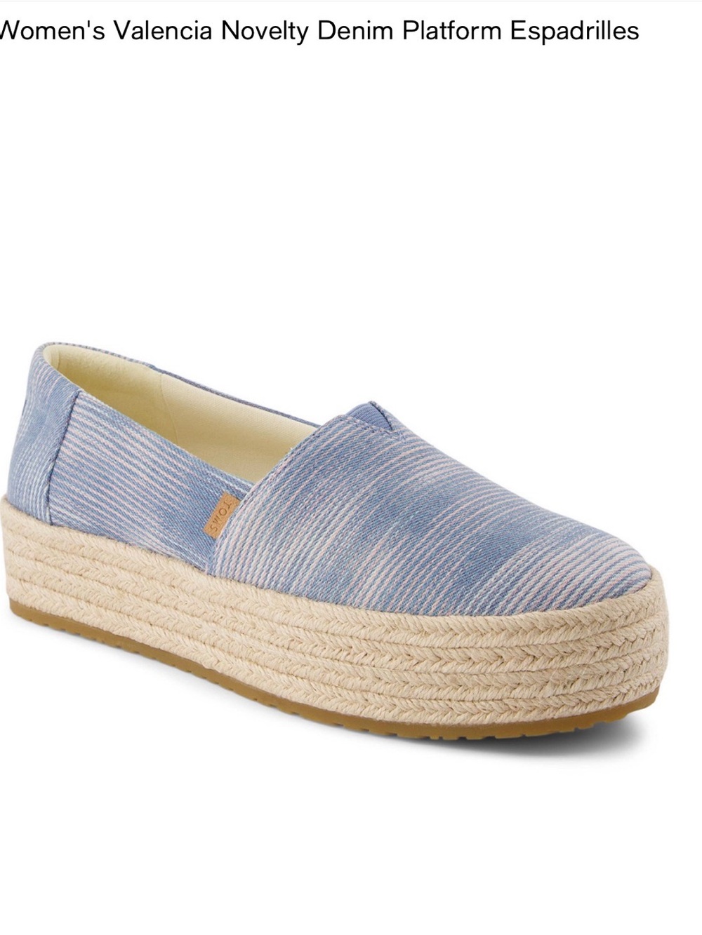 Toms Valencia Novelty Denim Platform Espadrilles 7 NWOT
